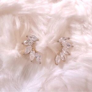 Crystal Leaves and Gold Tone Stud Earrings